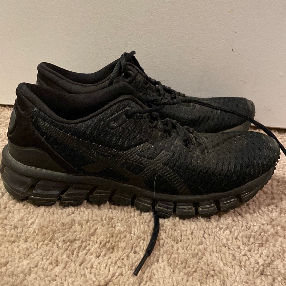 Black ASICS running shoes